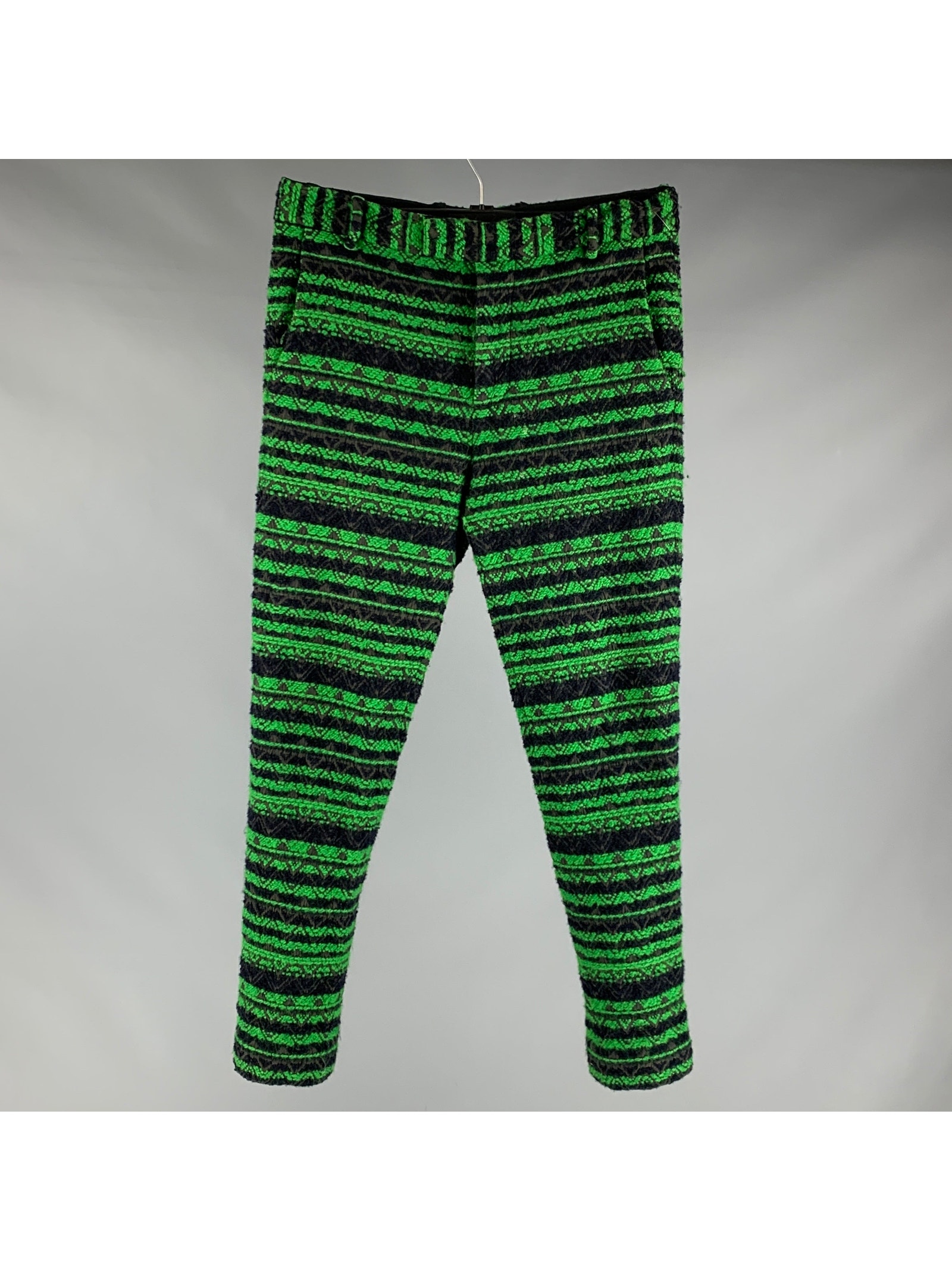 3.1 Phillip Lim Size 32 Green Black Tweed Cotton Wool Zip Fly Dress Pants